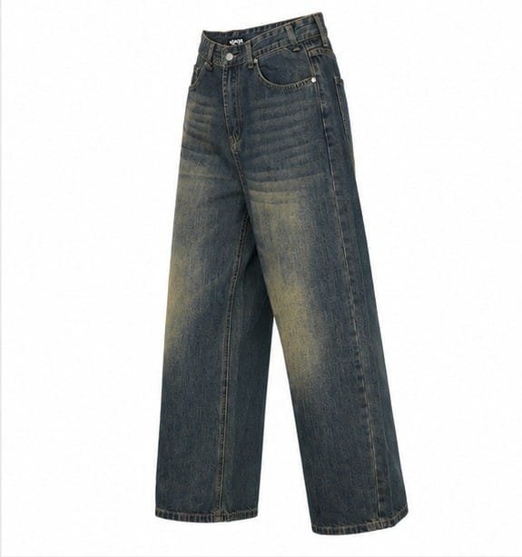 Vintage Washed Wide-Leg Denim Jeans - Image 3