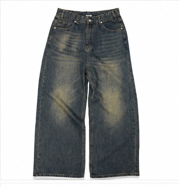 Vintage Washed Wide-Leg Denim Jeans - Image 2