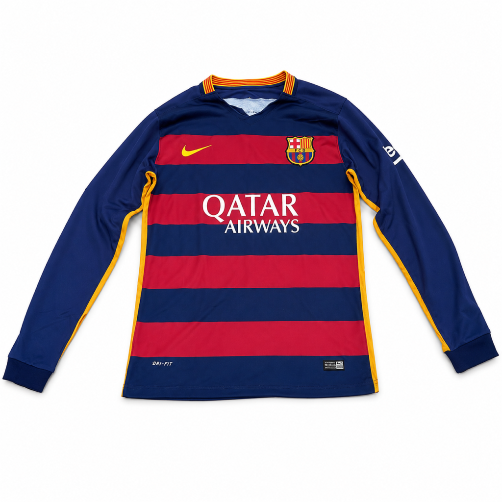2015 FC Barcelona Long-Sleeve Home Jersey – Navy & Red
