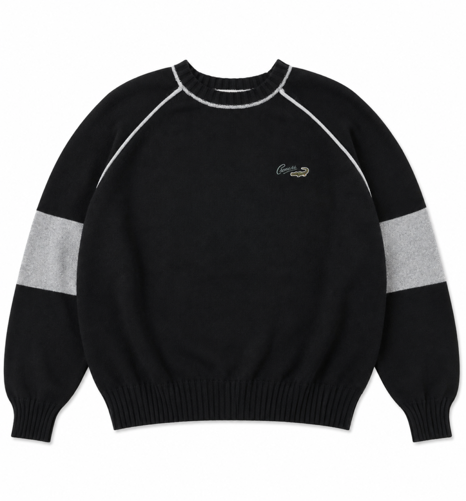 Black Contrast Stitch Knit Sweater
