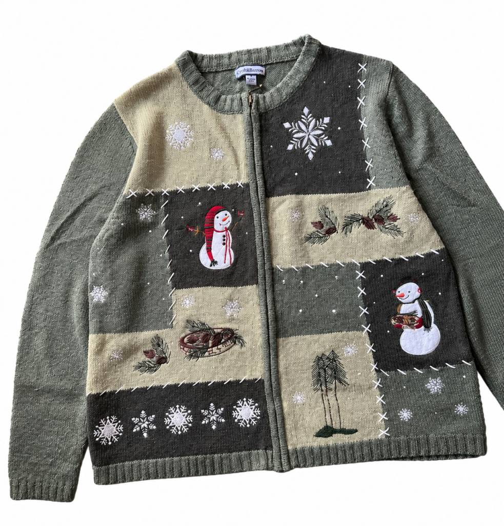 Winter Snowman Patchwork Knit Cardigan
