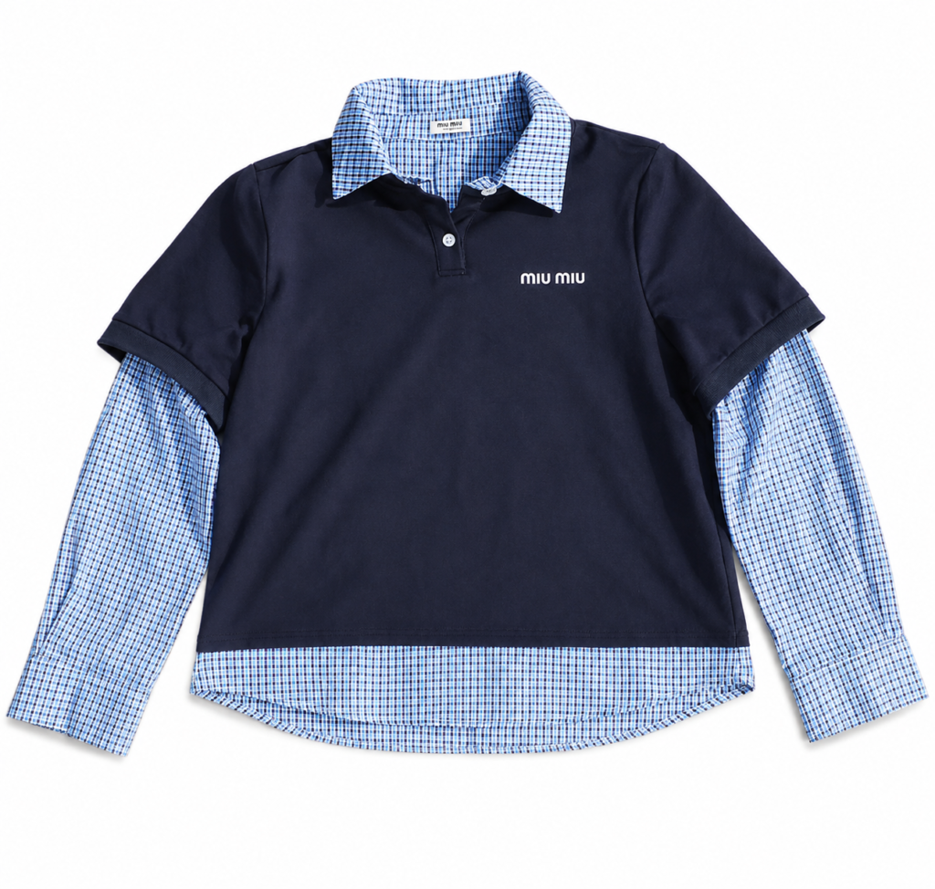 Navy Blue Checked Layered Polo Shirt